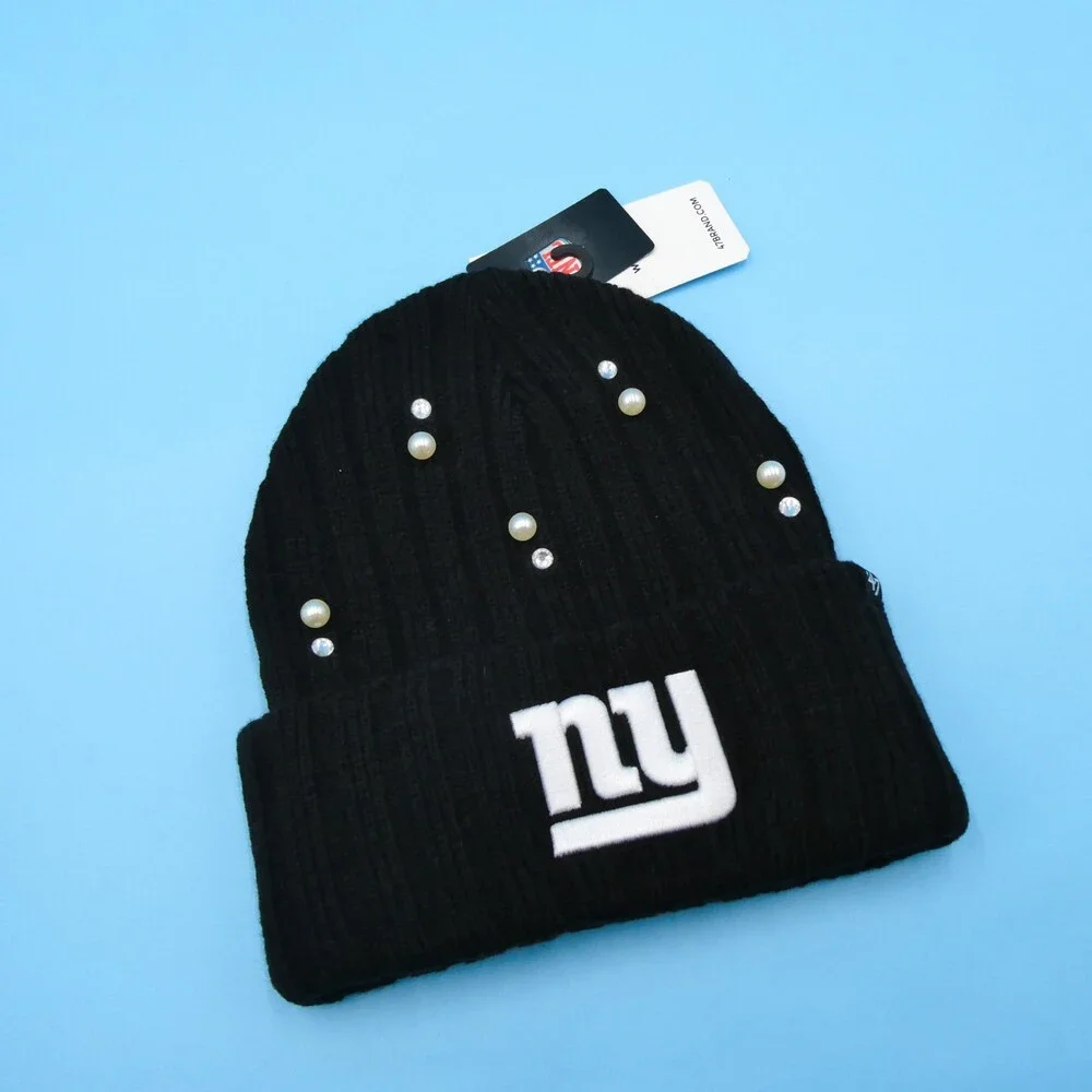 '47 Brand New York Giants Winter Hat Womens Black Ribbed‎ Bling Acrylic Beanie